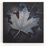 Black and white close-up photo of leaves on a stretched canvas, suitable for kitchen wall art.