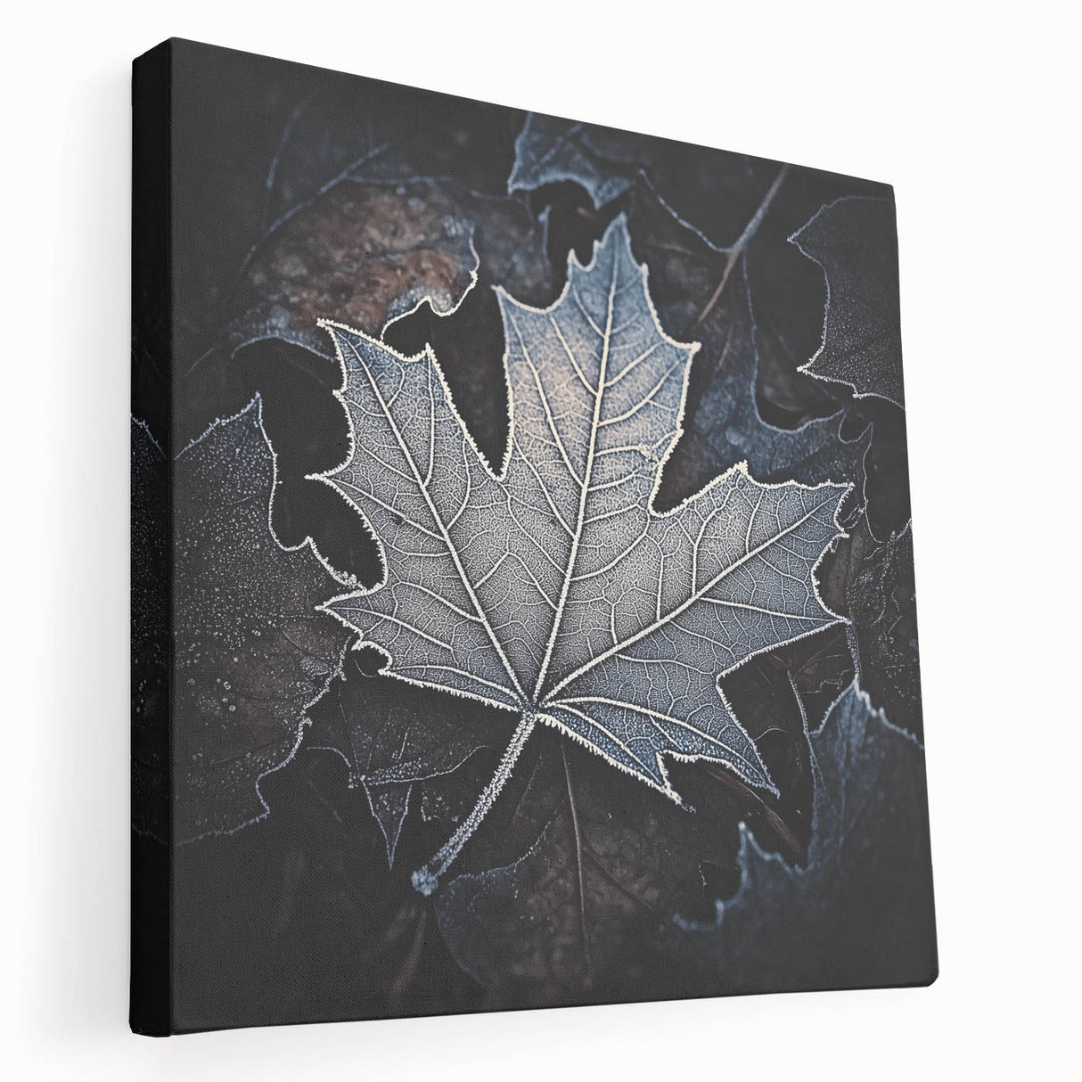 Close-up of green leaves on a large stretched canvas, ideal for kitchen wall art.