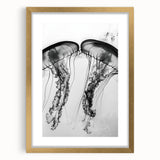 Extra large abstract art print featuring textured waves in muted blue and gray, framed in gold, ideal for living room decor.