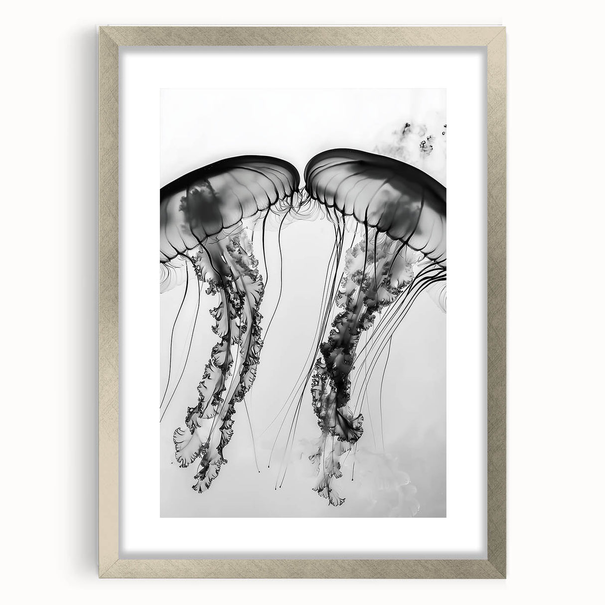 Textured art depicting abstract water ripples in muted blue and silver, framed in silver, ideal for modern bedroom decor.