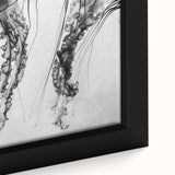 Close-up of a black framed canvas depicting a textured water scene in vibrant colors, ideal for living room decor.