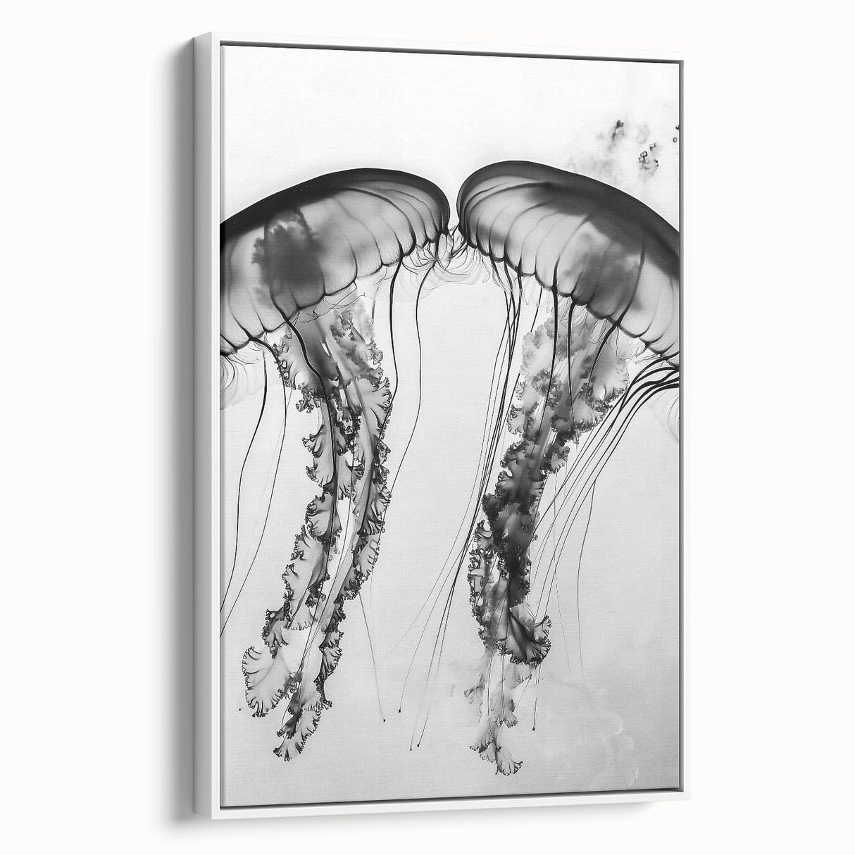 Vintage poster art of a close-up water scene with vibrant blue tones on a framed canvas, ideal for living room decor.