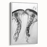 Vintage poster art of a close-up water scene with vibrant blue tones on a framed canvas, ideal for living room decor.