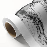 Art Deco style poster of a close-up water nature scene in muted blue and green tones on rolled canvas.