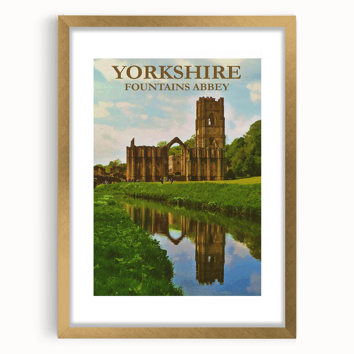 Retro Yorkshire Fountains Abbey Poster – Vintage Travel Print