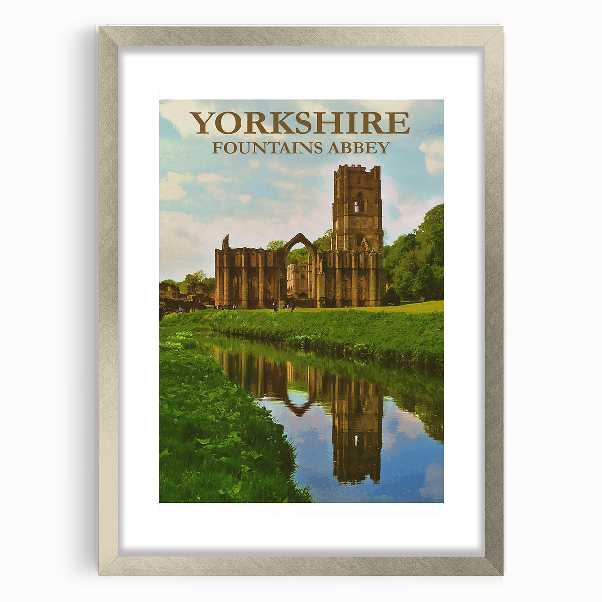 Retro Yorkshire Fountains Abbey Poster – Vintage Travel Print