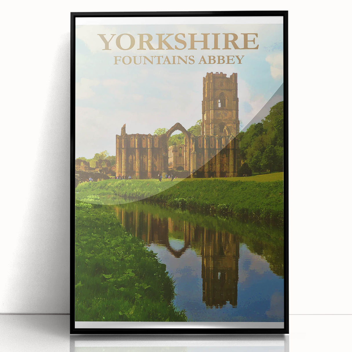 Retro Yorkshire Fountains Abbey Poster – Vintage Travel Print