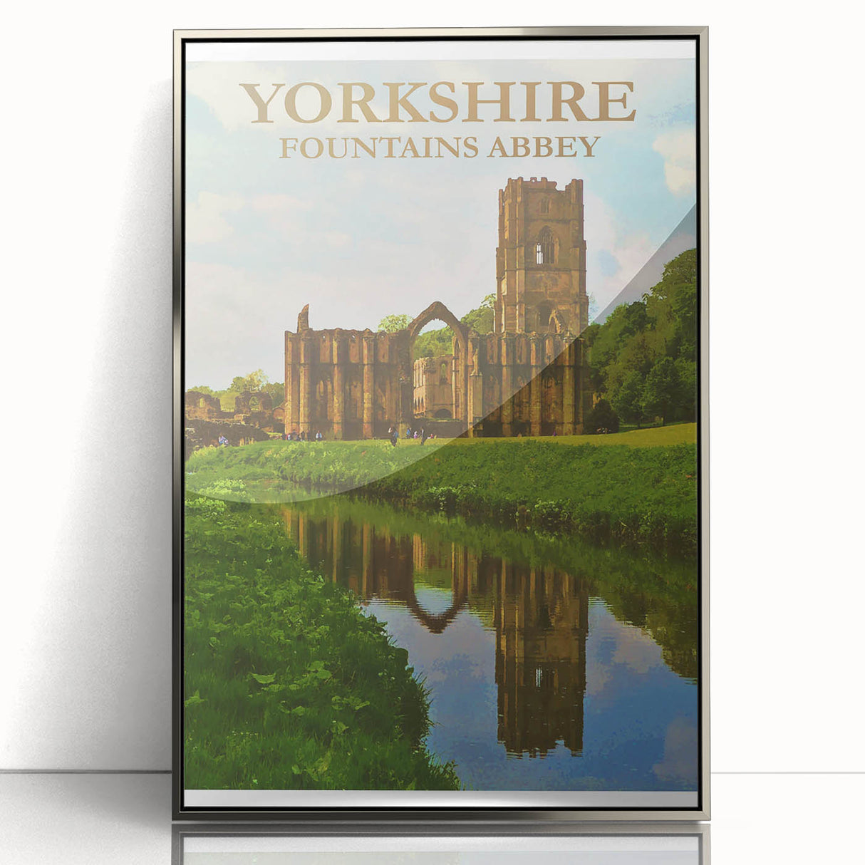 Retro Yorkshire Fountains Abbey Poster – Vintage Travel Print
