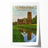 Retro Yorkshire Fountains Abbey Poster – Vintage Travel Print