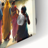 Large abstract wall art depicting an Indian landscape in muted earth tones on acrylic glass, ideal for dining room art.