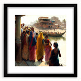 Extra large abstract art print featuring a colorful, textured depiction of an Indian landscape, framed in black.