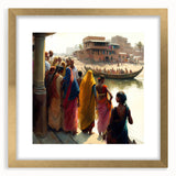 Extra large abstract art print featuring textured scenery of India in gold frame, ideal for living room decor.