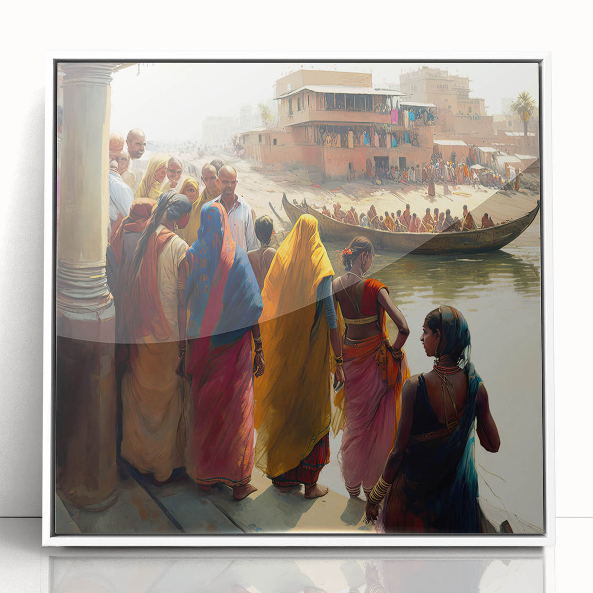 Acrylic framed poster of an Indian landscape in art deco style, featuring pastel color tones, ideal for nursery wall art.