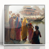 Acrylic framed poster of an Indian landscape in art deco style, featuring pastel color tones, ideal for nursery wall art.