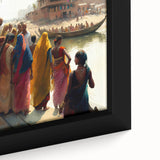 Extra large framed canvas featuring a textured depiction of a colorful Asian scenery, ideal for living room decor.