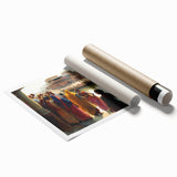 Extra large rolled print of a serene Indian landscape with soft floral motifs, ideal for classy bathroom wall art.