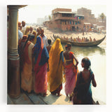 Black and white large art print of Indian scenery on stretched canvas, ideal for kitchen wall art.