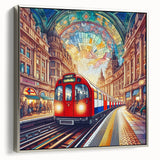 Landscape art painting of London featuring a vintage poster style on framed canvas.