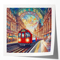 Rolled print of London scenery with floral accents in muted colors, ideal for dining room wall art.