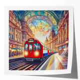 Rolled print of London scenery with floral accents in muted colors, ideal for dining room wall art.