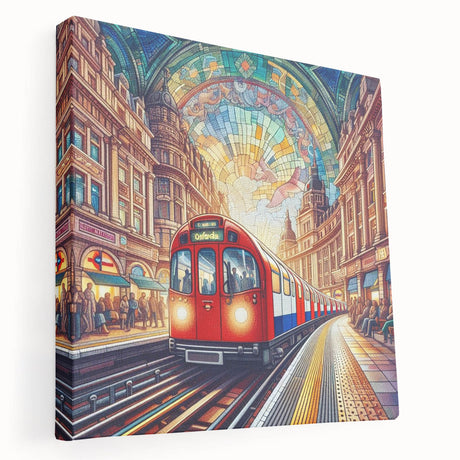 London cityscape in muted gray and blue tones on stretched canvas, suitable for kitchen wall art.