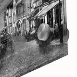 Large abstract depiction of Parisian scenery in mid-century modernist style on acrylic glass, ideal for dining room art.