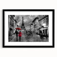 Extra large abstract art print of Paris scenery in colorful, textured style on black framed canvas.