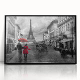 Large abstract wall art featuring a stylized Paris scene in muted gray tones on a framed acrylic panel.