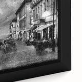 Extra large black wall art featuring a textured Parisian streetscape in vibrant colors, ideal for living room decor.