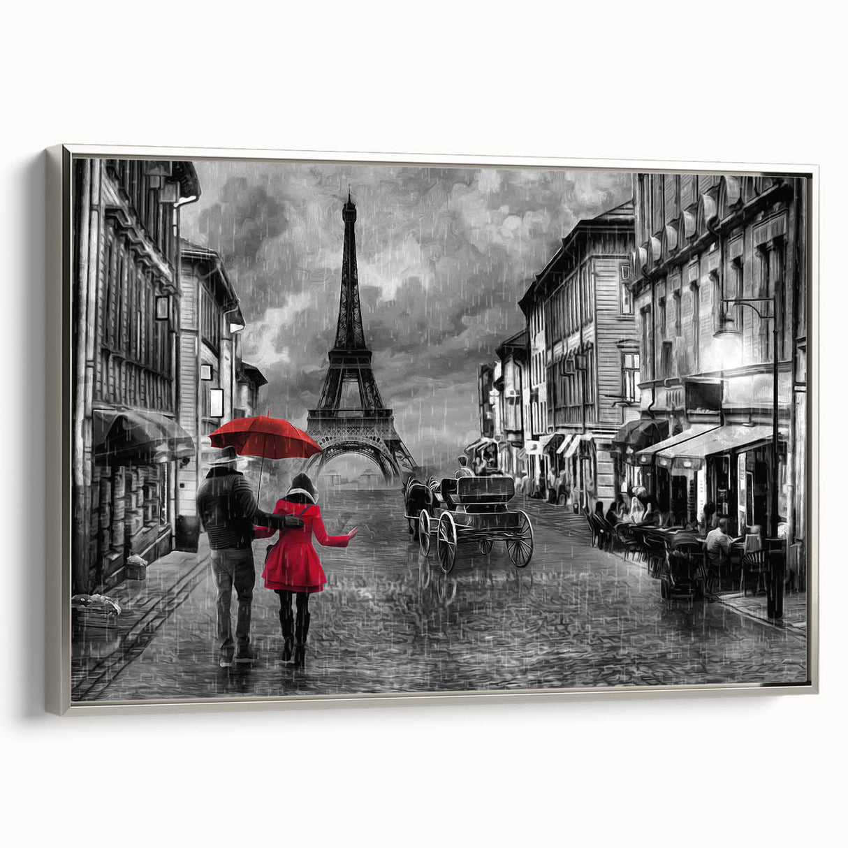 Landscape art painting of Paris with vibrant colors on framed canvas, ideal for living room decor.