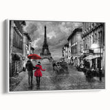 Vintage poster art of Paris with vibrant colors on extra large framed canvas, ideal for living room decor.