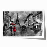 Extra large rolled print featuring a Parisian street scene with vibrant floral accents, ideal for art wall dining room.