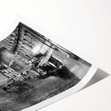 Extra large rolled print featuring line art flowers over a muted Paris scenery backdrop.