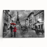 Black and white image of Paris streets on stretched canvas, ideal for kitchen wall art.
