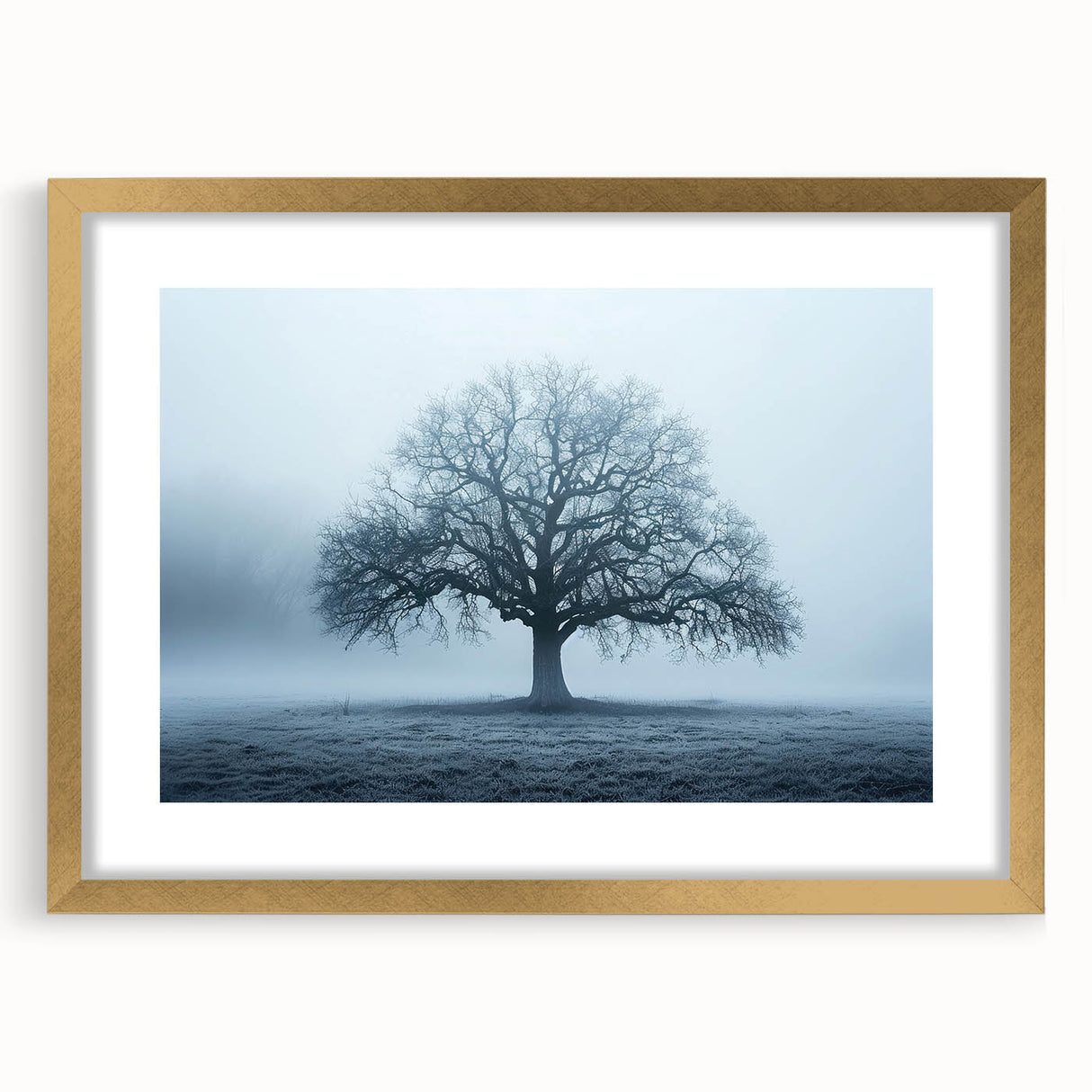 Abstract art print of a European landscape in muted gold and green tones on a framed canvas, ideal for dining room decor.