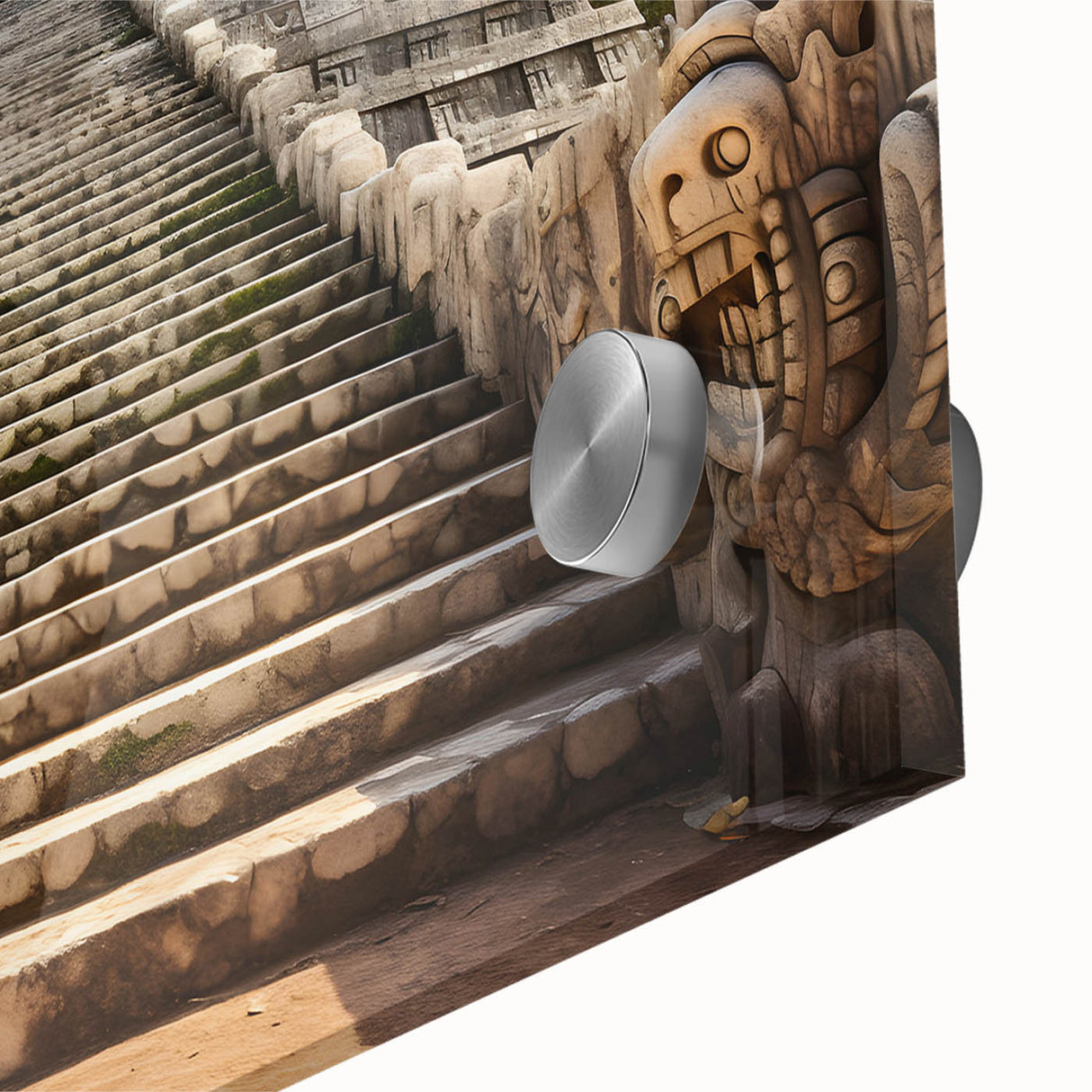 Large abstract wall art depicting Yucatan scenery in muted earth tones on acrylic glass, ideal for dining room ambiance.
