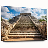 Acrylic print of a Yucatan landscape with lush greenery and a serene lake, suitable for dining room decor.