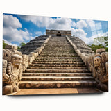 Large abstract wall art of Yucatan scenery in vibrant green and blue tones on acrylic glass.
