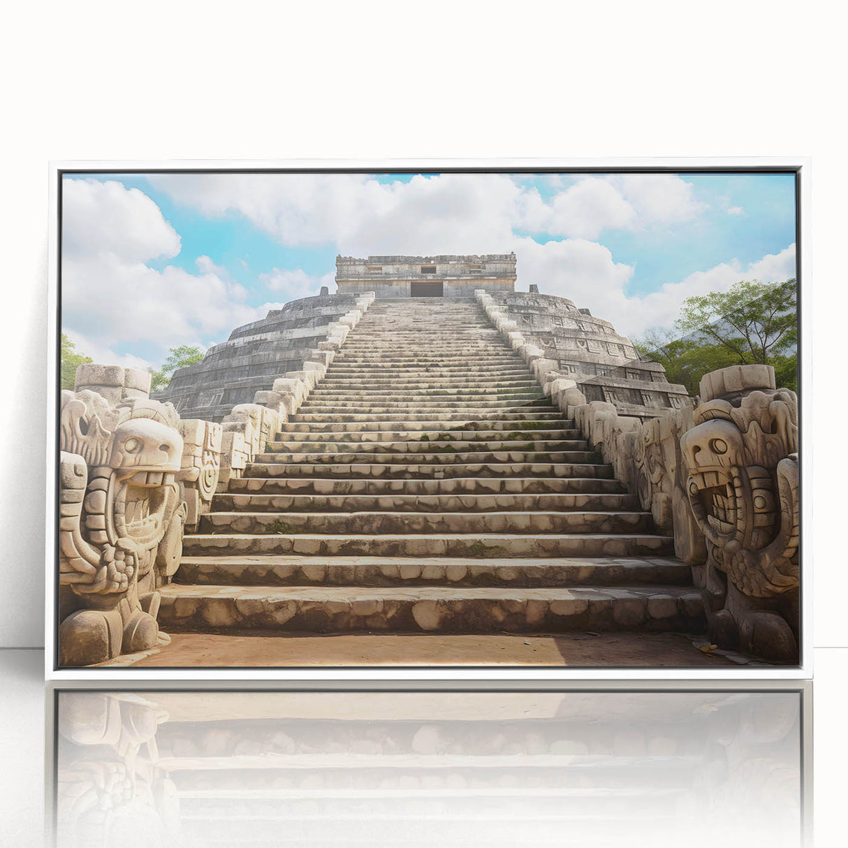 Acrylic print of a Yucatan scenery in art deco style with pastel shades, ideal for modern nursery wall art.