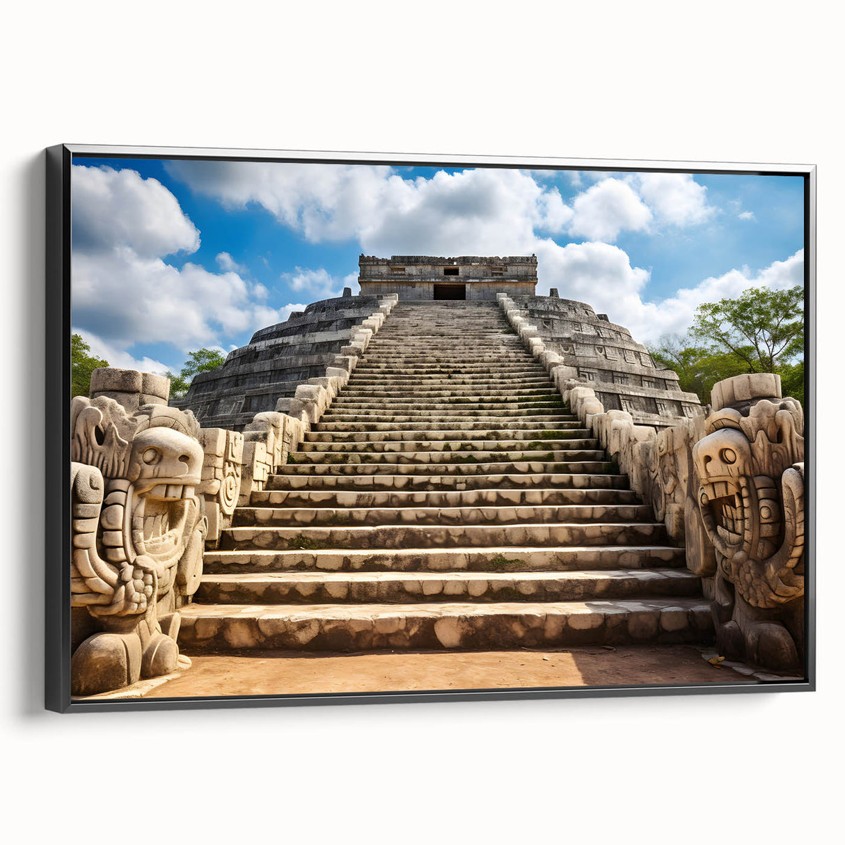 Black and white framed canvas depicting Yucatan landscape, ideal for bedroom wall art in a vintage poster style.