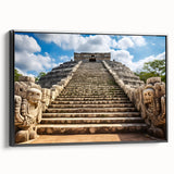 Black and white framed canvas depicting Yucatan landscape, ideal for bedroom wall art in a vintage poster style.