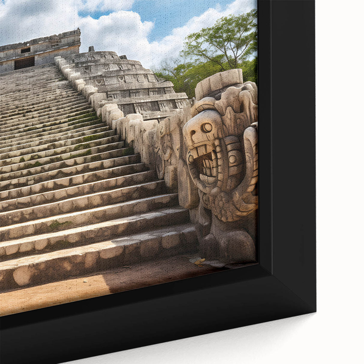 Extra large black wall art featuring a textured depiction of Yucatan, Mexico, with colorful elements on a framed canvas.
