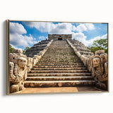 Framed canvas wall art depicting vintage-style Mexican Yucatan landscape in black and gold tones, ideal for bedroom decor.