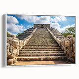 Vintage poster art depicting a colorful Yucatan landscape on an extra large framed canvas, ideal for living room decor.