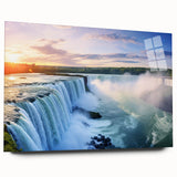 Large abstract wall art depicting a vibrant Brazilian landscape on acrylic glass, ideal for bedroom or dining room decor.
