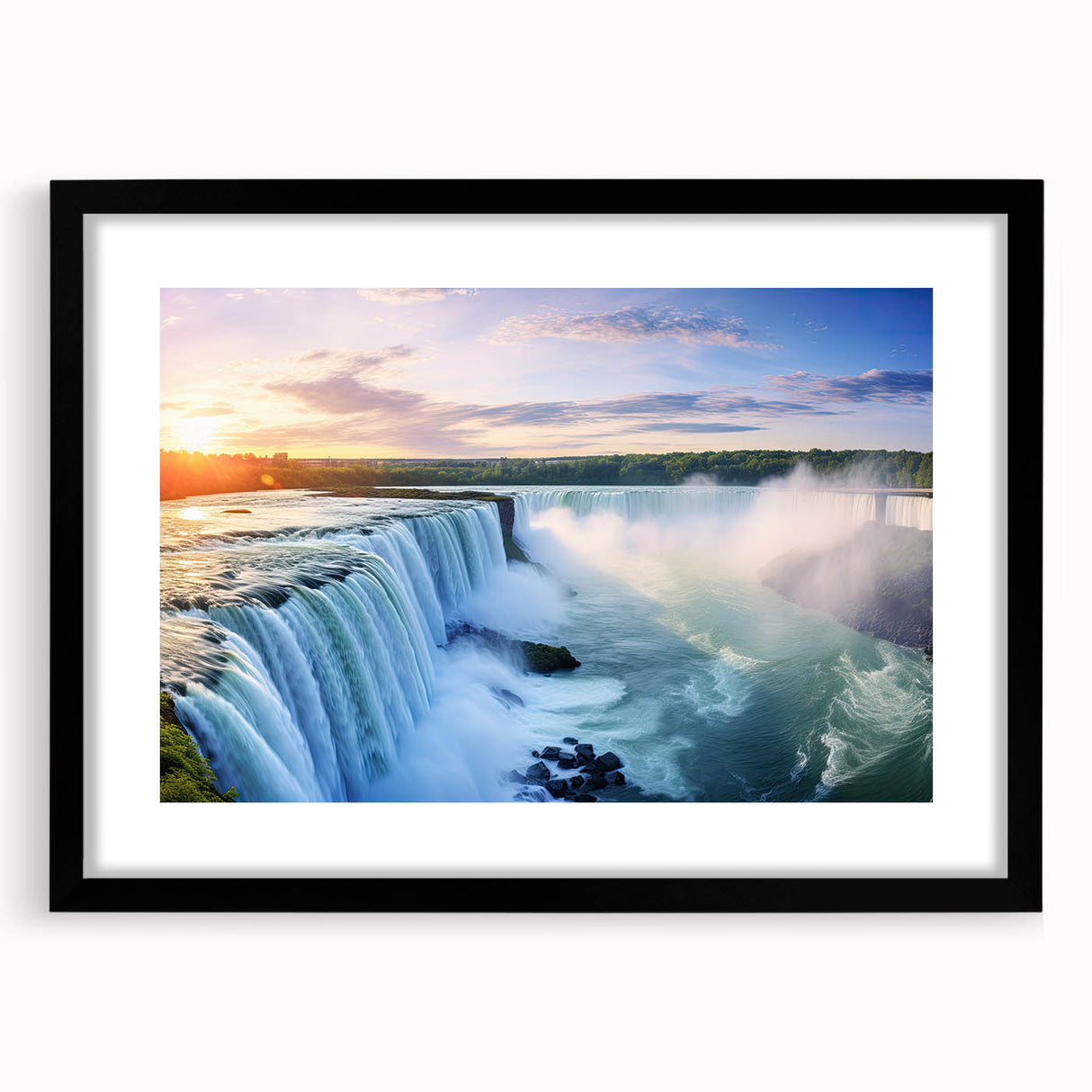 Abstract art print of a vibrant, colorful Brazilian landscape on a large textured canvas, framed in black.