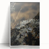 Art deco poster featuring a stylized fall season scene in muted orange and brown tones on a framed acrylic print.