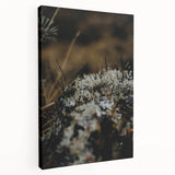 Side view of a large stretched canvas featuring a fall-themed abstract design in warm orange and red tones.