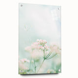 Large abstract wall art on acrylic glass featuring spring-themed colors and elements, ideal for bedroom or dining room decor.