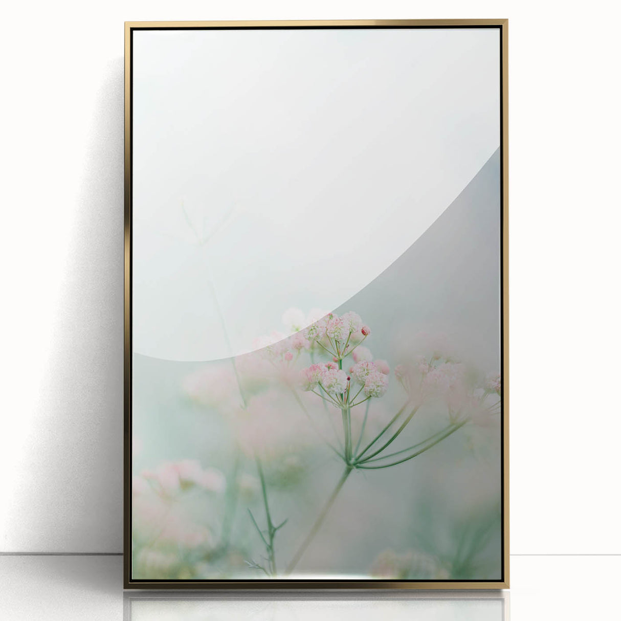 Mid-century modernist spring scene in soft pastel hues on a large acrylic print.